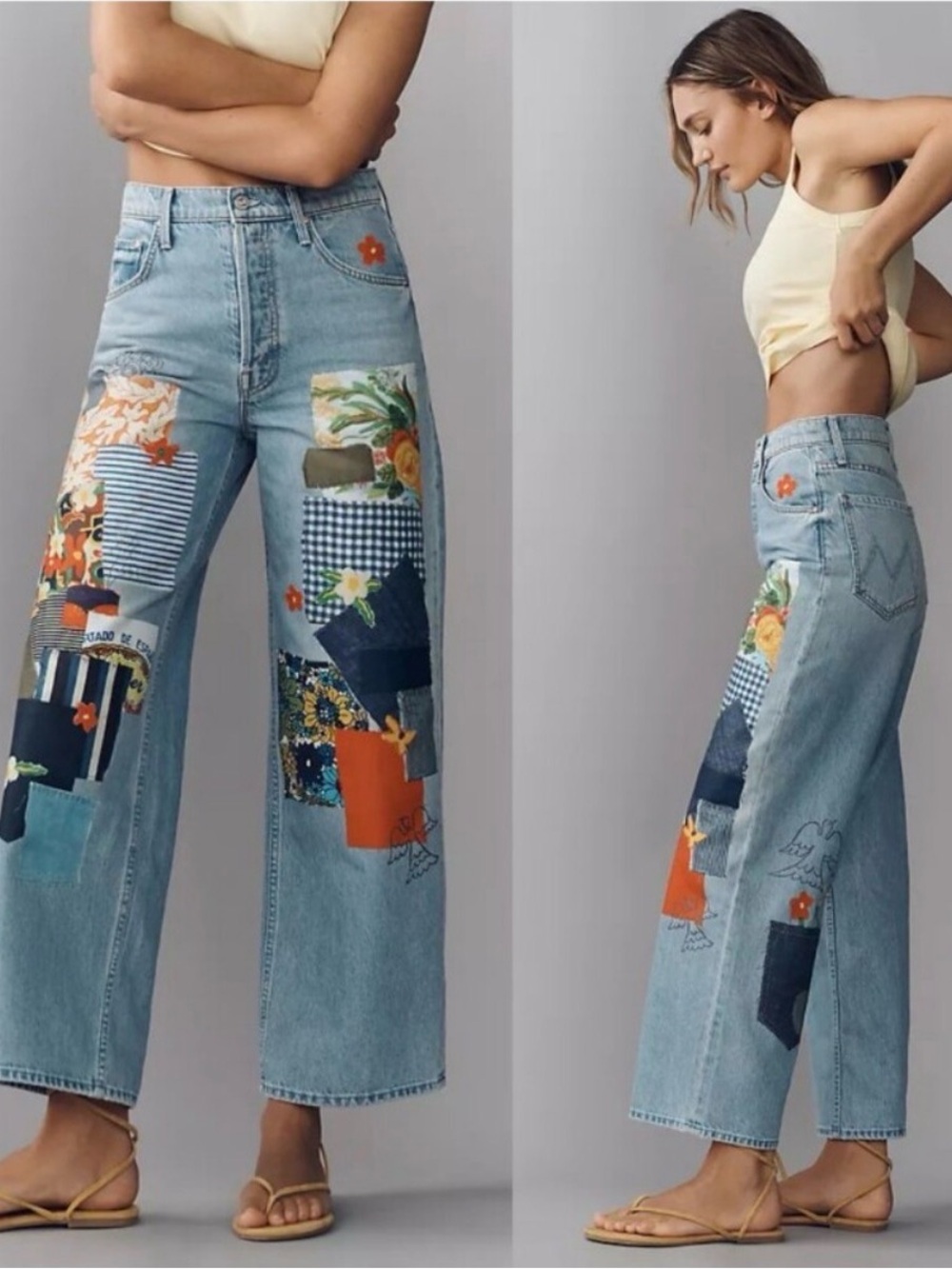 MOTHER Light Blue Wide-Leg Patchwork Jeans Mumble Jumble